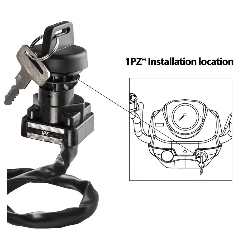 1PZ Ignition Switch, 3-Position, Key Actuated, Black, ON-OFF Operation, Fits
