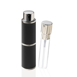 Cryslora Perfume Atomiser, Rotary Press Leather Refillable Perfume Bottle, High-End Portable Dispenser Bottle for Gift or Travel, 8ml (Black)