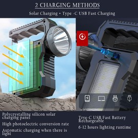 Solar Flashlight for Home Camping Lantern Portable Rechargeable Spotlight Keychain Backpacking Light Outdoor Bright Hanging Searchlight for Hiking Biking Backpack Power Outage Hurricane 1Pack