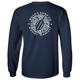 Joe's USA Koloa Surf Hawaiian Turtle Logo Long Sleeve Tee-M-Navy/White