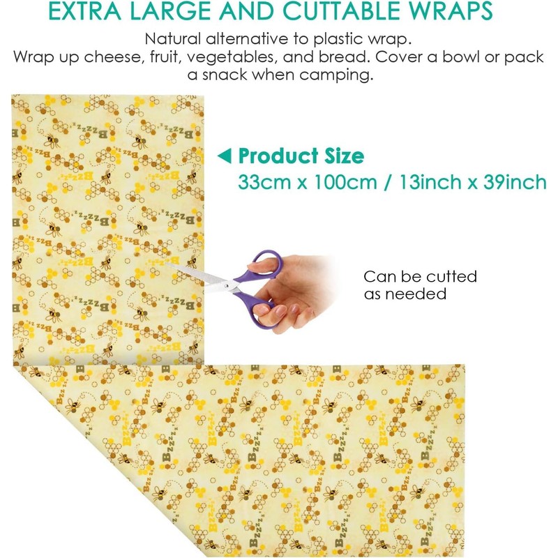 ERKOON Beeswax Cloth Roll Reusable Cling Film for Food, Natural
