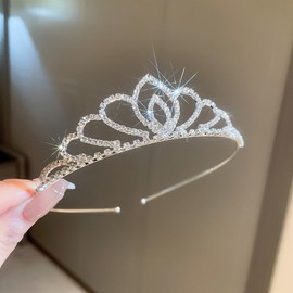 Jumwrit Silver Rhinestone Crown Headband Non-Slip Glitter Thin Hair Band Shiny Princess Wedding Birthday Tiara Headband Bridal Prom Party Headpiece Hair Accessories for Women Girls (Style 2)