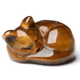 XIANNVXI Sleeping Cat Ornament Gifts for Cat Lovers,Cat Gifts for Women,38mm Tigers Eye Crystal Cat Figurine,Cat Themed Gifts for Women Men,Cute Cat Statue
