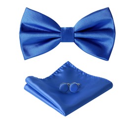 HOULIFE - Juego de gemelos cuadrados de satén de color sólido para hombre, con pajaritas y bolsillos, para bodas y fiestas, Azul Real, Large