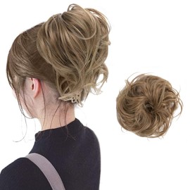 XFSRG Haarschmuck Haargummi Hochsteckfrisuren Voluminös Gelockt aus Synthetikhaar Lockiger Messy Bun für Damen & Bräute Natürlich aussehendes Haarteil（Hellbraun）