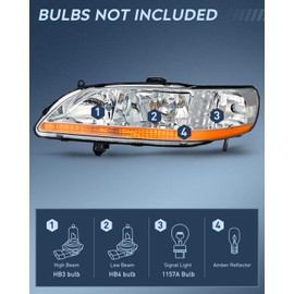 Nilight Headlight Assembly Compatible with 1998 1999 2000 2001 2002 Honda Accord Headlamps Replacement Chrome Housing Amber Reflector Upgraded Clear Lens Driver and Passenger Side