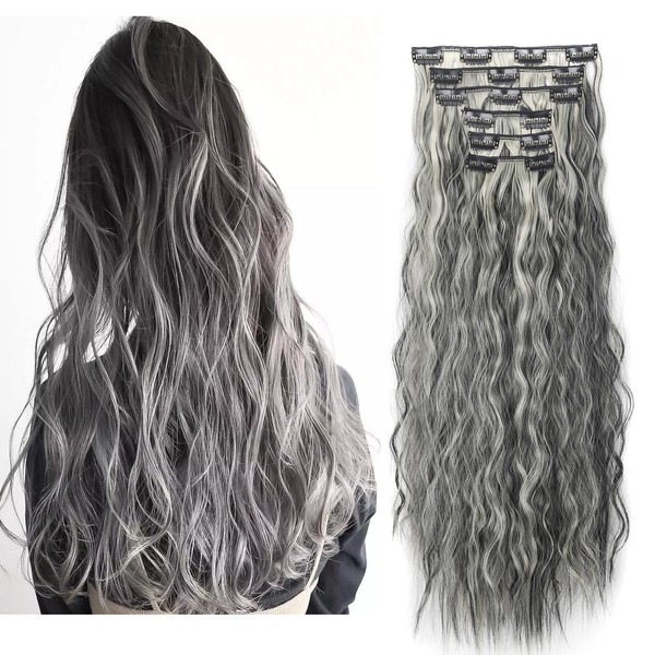 Onemily Clip in Hair Extensions 6PCS Long Wavy Synthetic Hair
