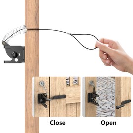 Self Locking Gate Latch with Spring Cable Pull for Wooden Fence Gate Heavy Duty Automatic Gravity Lever Door Latches Gate Hardware Gate Lock for Outdoor Secure Pool Garden Shed(116mm)