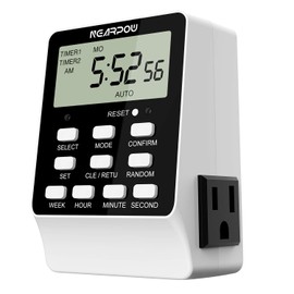 Outlet Timer, NEARPOW Dual Digital Light Timer with 2 Independently-controlled Outlets, 18 ON/OFF Programs, 24-Hour and 7-Day Programmable,Indoor Heavy Duty Electrical Timer Switch, 3 Prong, 15A/1800W