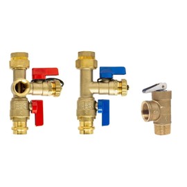 Libra Supply Libra Supply 3/4 inch Press Isolation Valve Kit with Pressure Relief Valve for Rheem Tankless Water Heater, FNPT x Press, 3/4' Service Valve for Rinai, Ecosmart, Navien, Noritz Takagi Bosch