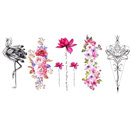 QC-2 Lotus Flowers Tattoos Flamingo Fake Tattoos 5 Sheets Set