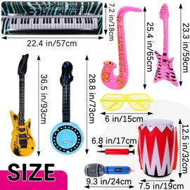 Enjamyo 30 Pcs Inflatable Rock Star Toy Set,80s 90s Party Decorations Inflatable Guitar Microphone Saxophone Piano Drum, for for Carnival Musical Concert Themed Birthday Party Supplies