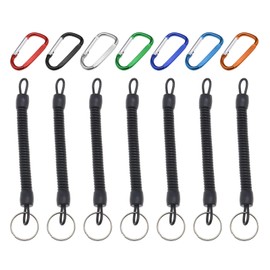 SING F LTD 7PCS Fishing Lanyard with Carabiner and Key Ring for Pliers Scissors Keys Whistle Boating Kayaking Camping Fishing Tackle Tools Retractable Coiled Lanyard Multicolor