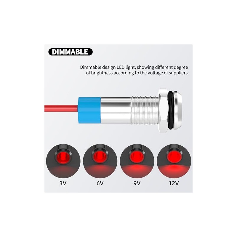 DaierTek LED Indicator Light 12V Red LED 6MM Metal Waterproof