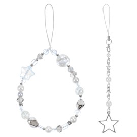 Hpmjz 2 pcs Beaded Phone Charms Pearl Bracelet Wrist Strap Cute Camera Charm Lanyard Phone Keychain Decoration Girly Style Fixed Digital Camera Chain for Wallet Bag Women