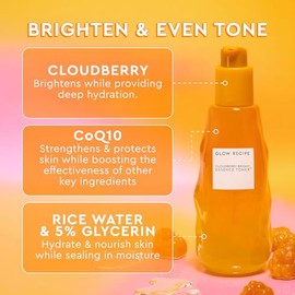 Tnico iluminador Cloudberry  Tnico facial Essence Skincare CoQ10 para fortalecer la barrera cutnea  Agua de arroz hidratante, vitamina C, E y 5 de... 