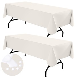 homing 2 Pack Rectangle Vinyl Tablecloth, Waterproof Spillproof Plastic Flannel Backed Table Cloth, Wipe Clean Table Cover for Dining Table, Buffet Parties and Camping (Beige, 60" x 84")