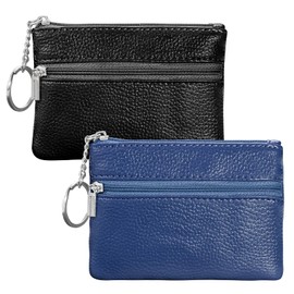 VZZNN Pack of 2 Small Purse Women's Mini Leather Mini Purse Women's Small Mini Purse Women's Coin Bag Purse PU Purse Coin Purse Wallet with Key Ring, Black+Blue, Minimalist