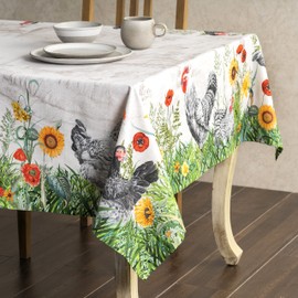 Maison d' Hermine Table Cover 100% Cotton 140cm x 180cm Decorative Tablecloth Washable Square Easter Tablecloths for Dining, Home, Wedding, Banquet, Buffet, Basse Cour - Spring/Summer
