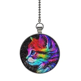 Gotham Decor Glitter Colorful Cat Profile Ceiling Fan and Light Pull Chain Pendant