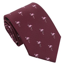 DQT Men's Embroidered Bird Novelty Classic Tie - Burgundy Flamingo