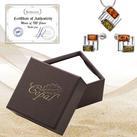 Copal Amber Jewellery Set with Sterling Silver Rectangular Pendant, Amber, Amber, amber jewellery set