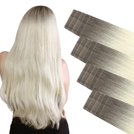 ABH AMAZINGBEAUTY HAIR Invisi Edge Tape in Hair Extensions Real Human Hair, Seamless Injected Hand-Tied Human Hair Tape ins 20PCS 50G/Pack, Golden Blonde Mixed with Platinum Blonde #T16A-60A 16Inch