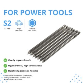 VESTTIO Square Head Screwdriver Bit Set 7PCS SQ1 SQ2 SQ2.5 SQ2.74 SQ3 SQ4 SQ5 1/4 Inch Hex Shank 6 Inch/150 mm S2 Steel with Magnetic for Power Screwdriver Drill Impact Driver