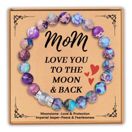 Mothers Day Gifts for Mom from Daughter Son Mom Birthday Gifts Natural Imperial Jasper and Love Moonstone Bracelet for Women Unique Gifts for Mama