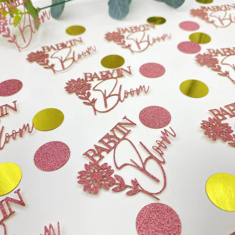 100 Pcs Golden Pink Baby Shower Confetti Scatter Decorations, Flower