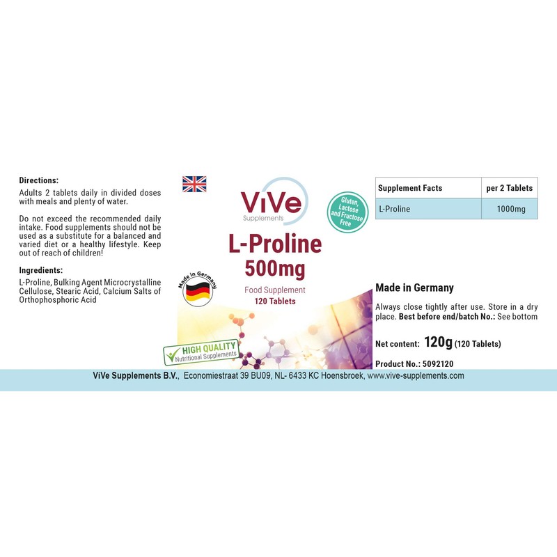 L-Proline 500 mg – 120 Tablets – Amino Acid –