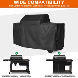 BAC776 Grill Cover for Traeger Woodridge Pro and Woodridge Elite Grill, Heavy Duty Full-Length All-Weather Grill Cover Outdoor Accessories for Traeger, Black