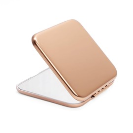 Compact Mirror for Purse, Metal Square Shell, Double-Sided 1X/2X Magnifying, Portable Travel Makeup Mirror, Mini Pocket Mirror, Rose Gold, 1 Pack