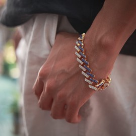 richhut Gold Chain for Men Guys Cuban Link Chain Iced Out 15mm Wide Silver Tone Color White Diamonds Real White Gold Platinum Plated Bracelet Handset Diamonds 8" Gift for Boyfriend Husband