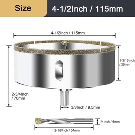 ASNOMY 4-1/2 Inch (115mm) Diamond Hole Saw with Pilot Drill Bit, 4-1/2" Diamond Tip Coated Hole Saw with Guiding Drill Bit for Glass Ceramic Marble Porcelain Tile Granite Quartz