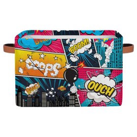 LLCXCSI Kid Storage Basket Blue Comics Collapsible Organizer Cube Bin Rectangle Hero City Building Boy Room Decor Gift Baskets for Nursery Book Shelf Clothes Toy