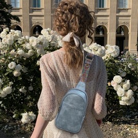 APHISON Small Sling Bag Cell Phone Purse Vegan Leather Fanny Packs Chest Bag with Adjustable Strap Blue