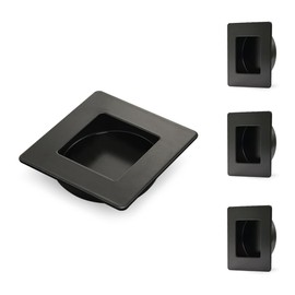 HOMOTEK Stainless Steel Flush Handles, 2-3/4 Inch Square Recessed Sliding Closet Door Finger Pulls, Inner Dia 2-1/8 Inch (54mm), Black, 4 Pack