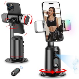 GURIGHT Estabilizador para Celular de Seguimiento Facial,Sobremesa Soporte para Selfie Tripode con luz de Relleno RGB y Blanca,Seguimiento Inteligente y Control de Gestos Rotación de 360°,sin App