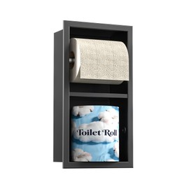 Bernkot Recessed Toilet Paper Holder, Double Roll Toilet Tissue Holder for Bathroom Remodel, in Wall Toilet Paper Niche Modern Style (Matte Black)