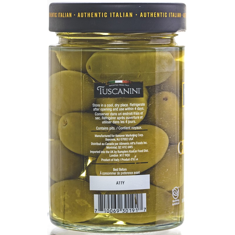 Tuscanini Premium Italian Cerignola Whole Green Jumbo Olives, 10.9oz (2