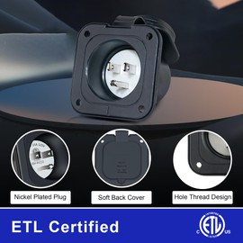 RV Shore Power Inlet Plug, 15A 125V NEMA 5-15P AC Port, ETL Listed Weatherproof Flanged Inlet with Dual 18" Extension Cord for RV, Camper, Trailer, Boat, Outdoor Use