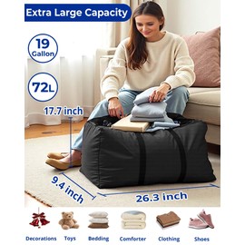 1 Pack Lightweight Extra Large Moving Bags with Full-Loop Handles & Zipper, Clothes/Comforter/Bedding Oversized Storage Bags | Space-Saving Collapsible Storage Totes for College Move-In/Dorm/Apartment