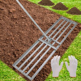 Lawn Leveling Rake – Heavy-Duty Galvanized Steel Yard Leveling Rake with Adjustable 48x12 Inch Rack Head & Extendable 52-78 Inch Handle, Rust-Resistant, All-Welded, Gloves Included