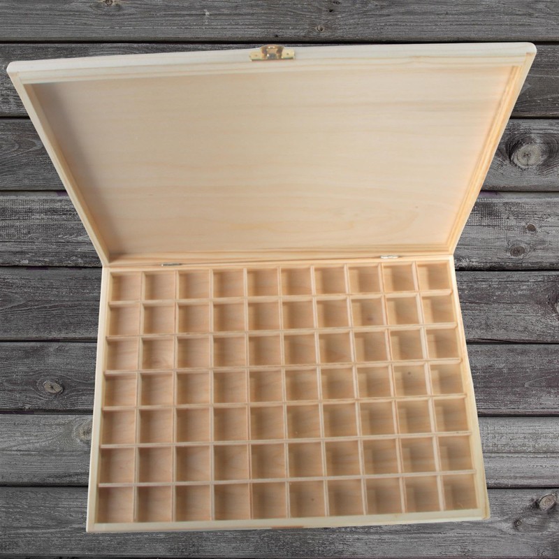 WooDeeDoo Shallow Slim Wooden Box With Clasp | 70 Compartments