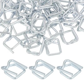 PATIKIL 25 Pcs Metal Wire Buckle Fit for 3(4 Inch(19mm) Width Cord Strapping Buckles Galvanized Metal Coating Cord Strapping Composite for Packaging Shipping, Silver