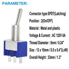 DAOKI 10PCS MTS-102 Mini Toggle Switch SPDT 3 Pin 2 Position AC125V 6A AC250V 3A ON/Off Switch for DIY with 10PCS Waterproof Cover, 20PCS Crimp Terminal with Wire