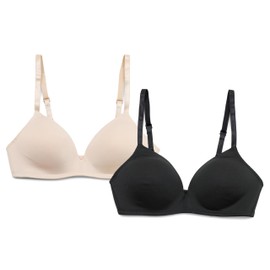 ELLEN TRACY Everyday Micro Wire-Free T-Shirt Bra - Smoothing Comfort - Adjustable Straps - 2-Pack - 38C Sun Beige/Black