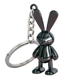 Rusoz Bear Keyring, 3D Bear Guardian Angel Pendant Cartoon Cute Zinc Alloy Gift Ideas Key Chain Small for Keys and Backpacks Decoration, Rabbit Black