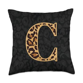 Cheetah Print Letter C Leopard Initial Women Girls Throw Pillow